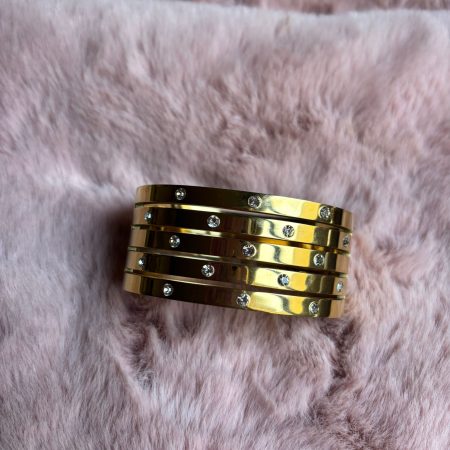 Pulsera de acero y brillantitos ancha