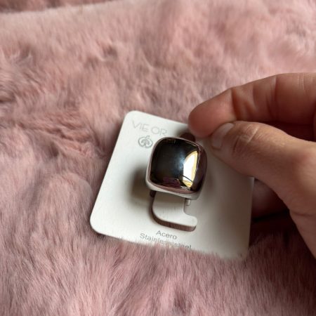 Anillo Acero Cuadrado Plateado