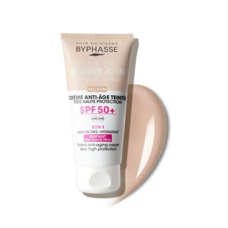 Crema anti edad con protector solar 50 y color medium Byphasse