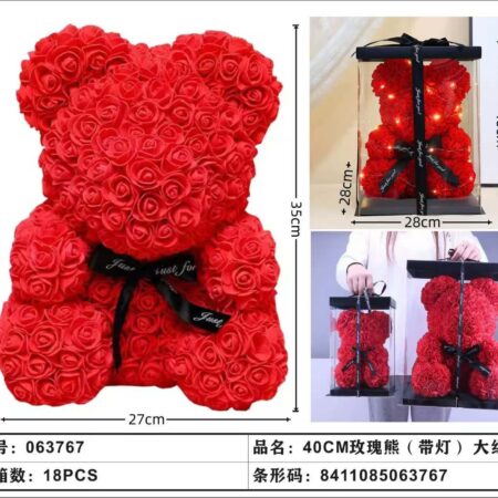 Oso con flores y luces led 40 centimetros