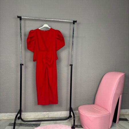Vestido Atenea manga abullonada Rojo
